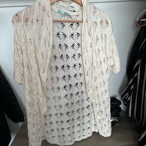 Cream Open-Knit Cardigan Sweater